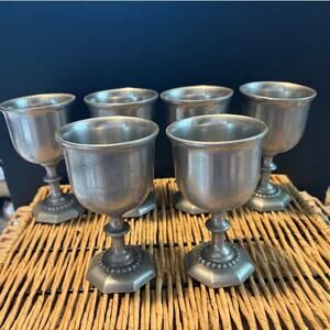 Vintage Liberty Craft India Pewter Goblets Set of 6 Octagon Base 6.5"